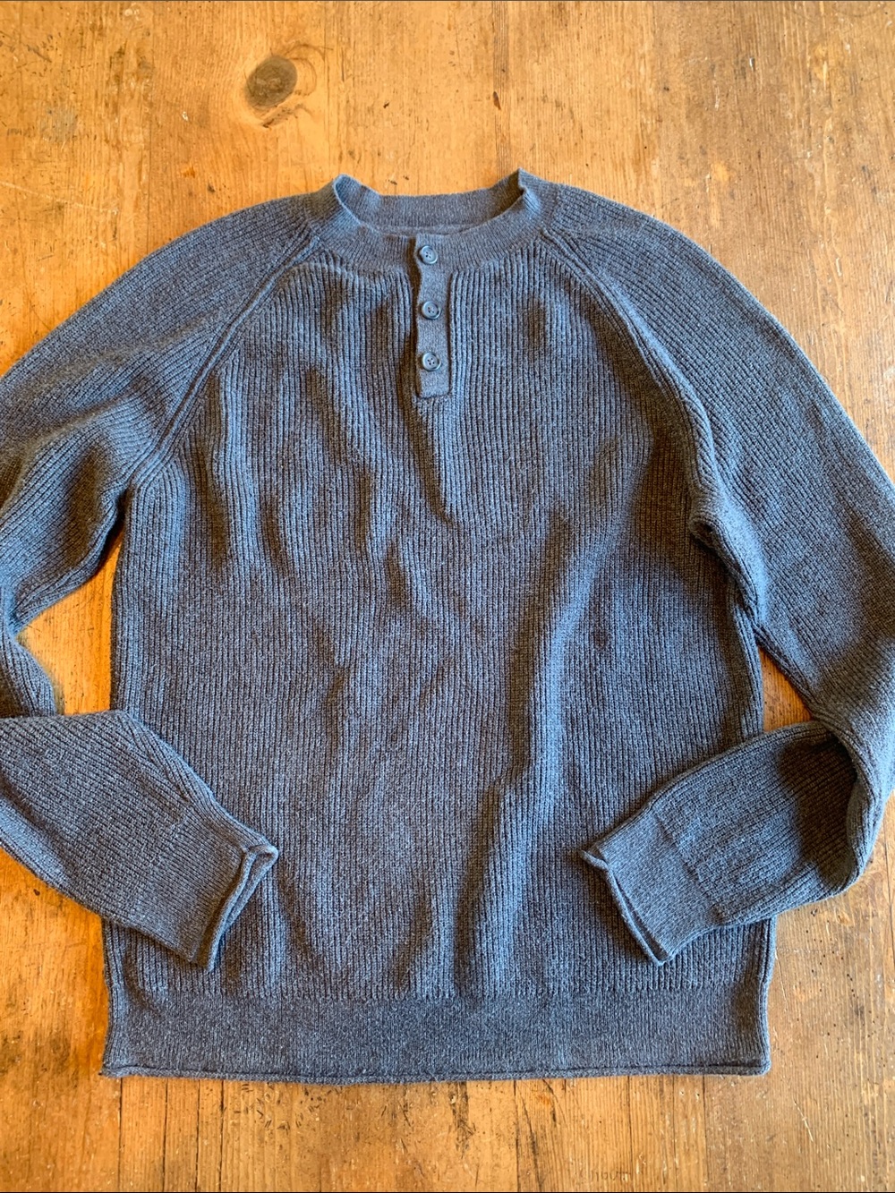 Lucky Brand Men's Charcoal Cotton Cashmere Crewneck Henley Sweater